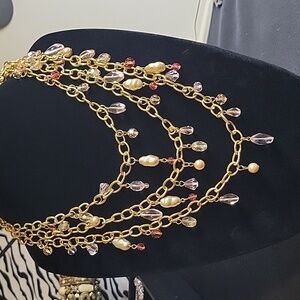 Gold Tone Necklace with Pearls and Crystals